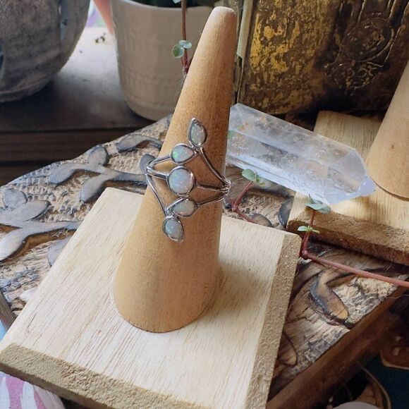 Sterling Silver Lab Opal Ring Size 8 - Picture 2 of 5